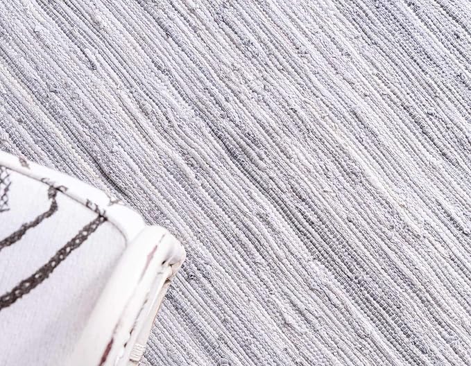 Unique Loom Chindi Cotton Collection Soft Hand Woven Natural Fiber Striped Area Rug, 2 ft 2 in x 3 ft in, Gray/Ivory