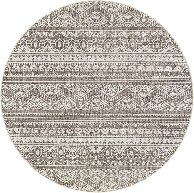 Tortania 6' Round Area Rug Living Room Rugs - Washable Large Soft Neutral Boho Moroccan Bohemian Farmhouse Rug Indoor Floor Carpet for Bedroom Under Dining Table Home Office Decor - Dark Brown
