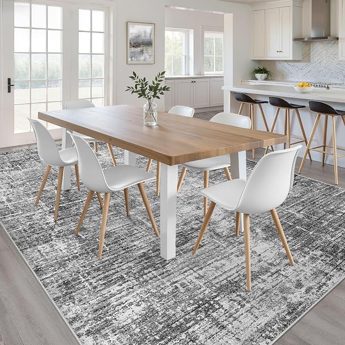8x10 Area Rug Living Room: Washable Large Neutral Black Rug Abstract Soft Modern Stain Resistant Indoor Floor Non-Slip Carpet for Bedroom Nursery Kids Office Playroom Dining Room Under Table Home