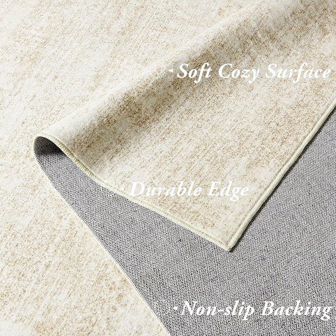 9 By 12 Area Rug for Living Room Washable Non Slip Large Rugs Light Taupe | 9x12 Floor Covering Carpet, for Bedroom Dining Room, Neutral Abstract Boho, Tan Brown with Cream Beige, with Soft Low Pile