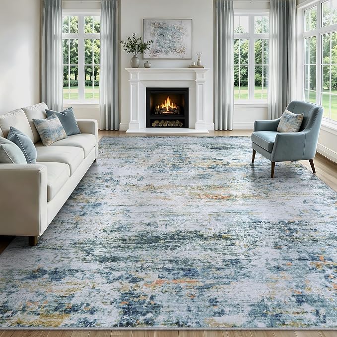 10x14 Area Rugs Living Room Rug Modern Abstract Neutral Washable Rugs Non Slip Soft Carpet Large Area Rug Low Pile Stain Resistant Non Shedding for Bedroom Nursery Dining Room Home Office Sage Green