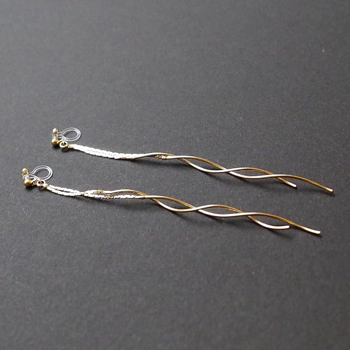 Comfortable Stick Invisible Clip On Earrings Gold Dangle Long Waved Threader Bar Clip-On Non Pierced Earrings Silver For Women,…