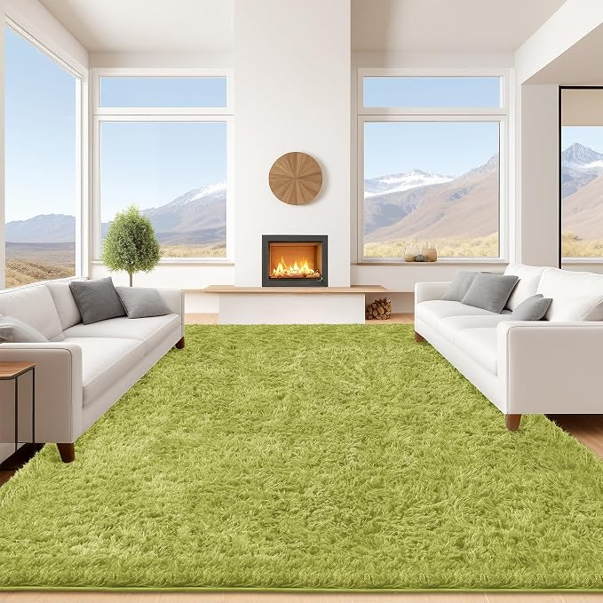 9x12 Grass Green Fluffy Shag Area Rugs for Living Room Bedroom | Ultra Soft Comfy, Large Fuzzy Shaggy Plush Carpet for Nursery Boys Kids Girls, Modern Indoor Home Decor, Upgrade Non-Slip