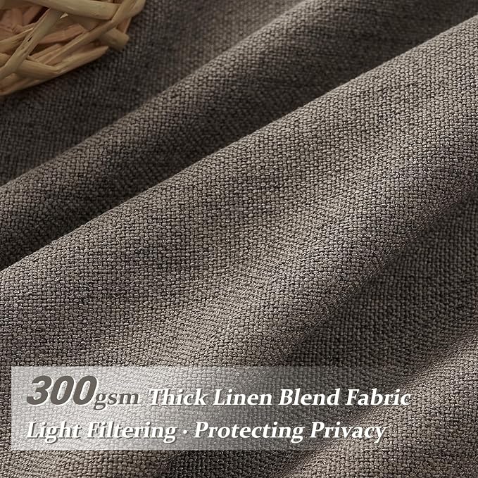 Extra Long 120 Inch Pleated Curtains for Room Divider 2 Panels Set, Chocolate Tart Memory Shape Natural Flax Linen Textured Curtain 10FT Length Light Filtering Semi Sheer Large Window Drapes Bedroom