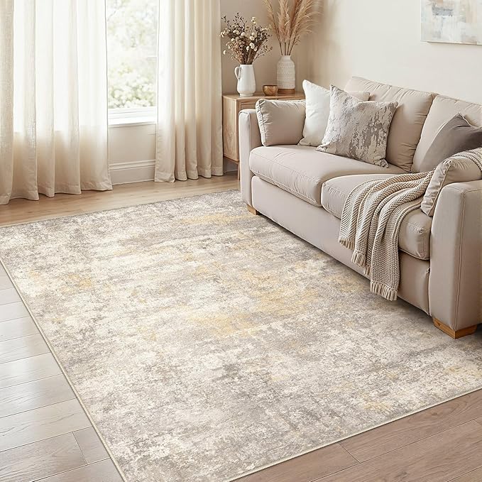 cotiled 5x8 Area Rug Abstract Soft Non Slip Washable Rugs for Living Room | Stain Resistant, Robot Vacuum & Pet Friendly, Low-pile, For Living Room, Bedroom, Dining Table, Nursery Gold/Grey/Brown