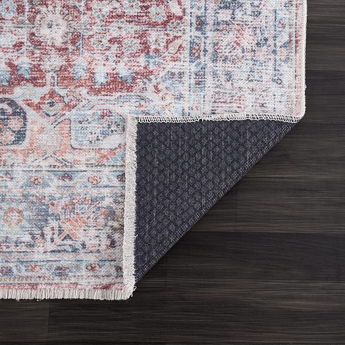 Bloom Rugs Washable Non-Slip 10x14 Rug - Brick/Dark Blue Traditional Oriental Area Rug for Living Room, Bedroom, Dining Room, and Kitchen - Exact Size: 10' x 14'