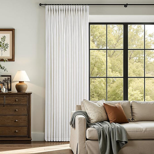 100 Inch Extra Wide Pinch Pleated Linen Curtains 102 Inch Length for Living Room Bedroom Natural Cream Beige Privacy Drapes Light Filtering for Patio Sliding Door 102 Inches Long Hooks Clips Rings
