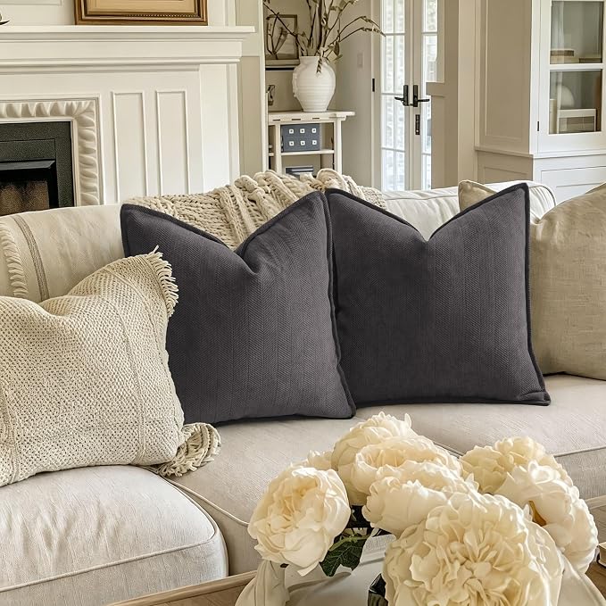 ZWJD Rustic Gray Pillow Covers 18x18 Set of 2 Chenille Throw Pillow Covers with Elegant Design Soft and Luxurious Decorative Throw Pillows for Couch, Bed, and Home Decor