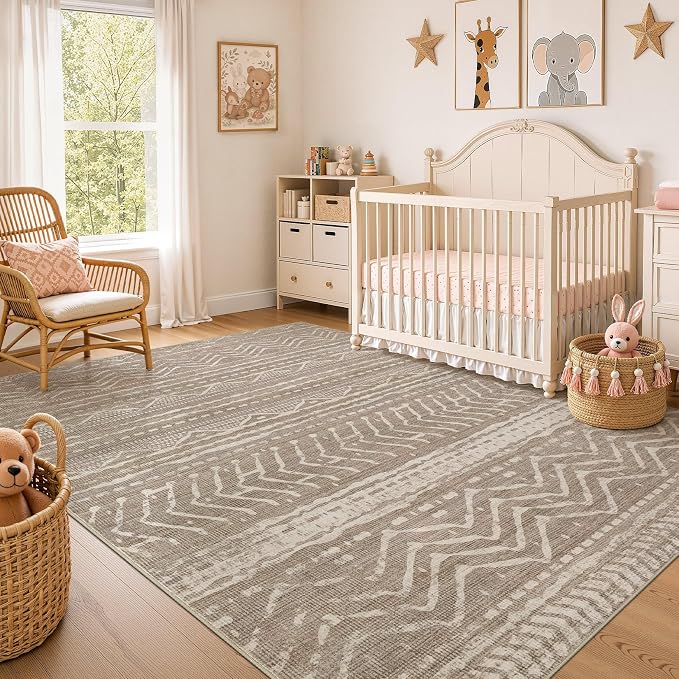 Nakagishi Area Rug Living Room Rugs: 12x18 Large Soft Machine Washable Boho Moroccan FarmNeutral Stain Resistant Indoor Floor Carpet for Bedroom Under Dining Table Home Office Decor-Dark Brown