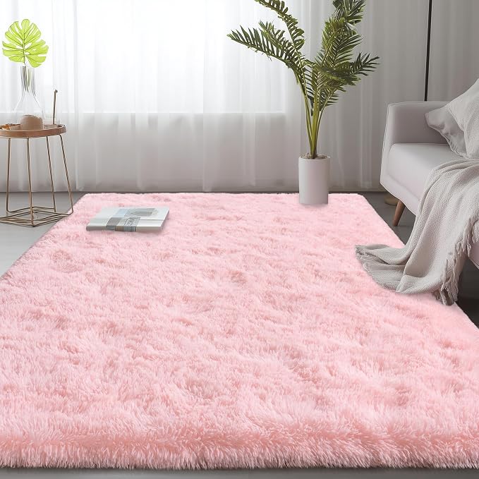 8x10 Area Rugs for Living Room Bedroom, Large Pink Shag Fluffy Rug | Bedroom and Nursery, Soft and Comfy, Big Fuzzy Carpet for Kids, Girls Room Dorm Home Decor Aesthetic, Upgrade Non Slip