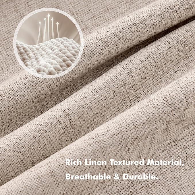MIULEE 100% Blackout Linen Curtains for Bedroom 42 x 63 Inch Beige 2 Panels | Thermal Insulated, Room Darkening Drapes for Living Room, Back Tab Rod Pocket Pinch Pleated, Solid Luxury Decor