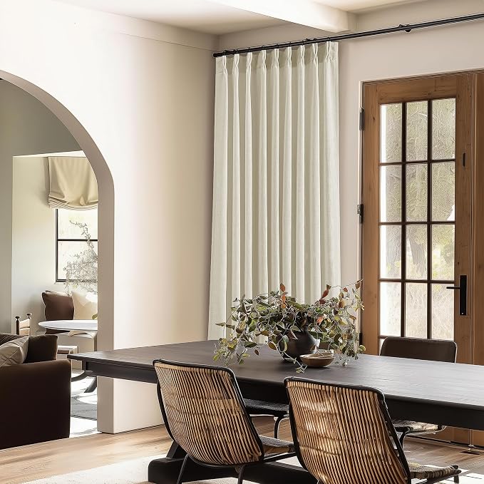 TWODRAPES 60 Inch Width 108 Inches Long Linen Pinch Pleat Curtains 1 Panel | Light Filtering Semi Sheer Privacy, Room Divider, Pinch Pleat Curtains for Sliding Door Dining Bedroom Large Window, W60xL108