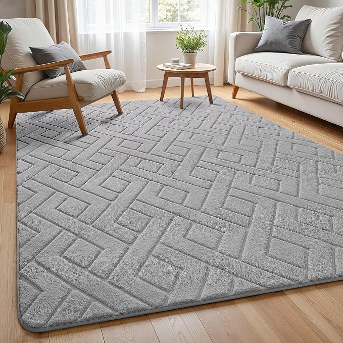 Macgace Ultra Soft Grey Area Rug for Living Room, 5x7 Modern Geometric Shag Rugs with Nonslip Backing for Bedroom, Washable Fuzzy Carpet for Cozy Kids Room