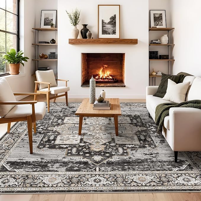 RUUGME Washable 8x8 Square Rug - Large Rug for Living Room Soft Rugs for Married Woman in Bedroom Kitchen with Non Slip Backing Home Decor Floor 8x8 Black