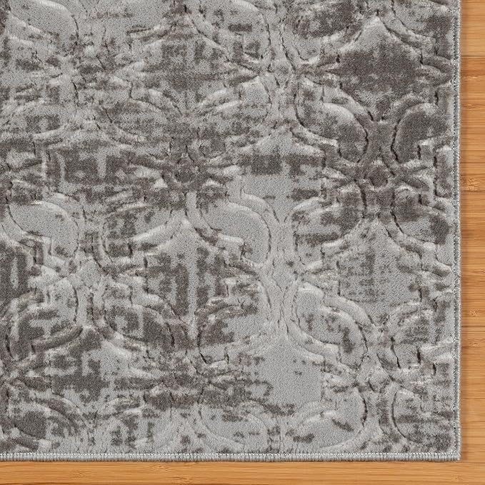 Gertmenian Indoor Transitional Area Rug - 6x9 Medium, Non-Shedding, Ideal for High Traffic in Living Room, Bedroom, Entryway - Geometric, Silver, 26854