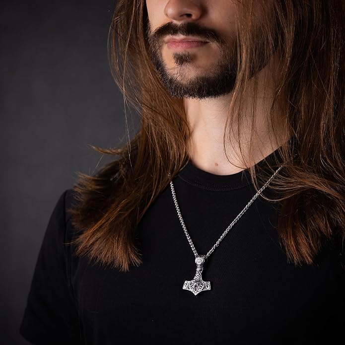 Baldur Jewelry - Thors Hammer Necklace Pendant Mjölnir - Viking Norse Thor Hammer Pendant Viking Jewelry - Thor Necklace - Thor Gifts for Men - Viking Necklace for Men
