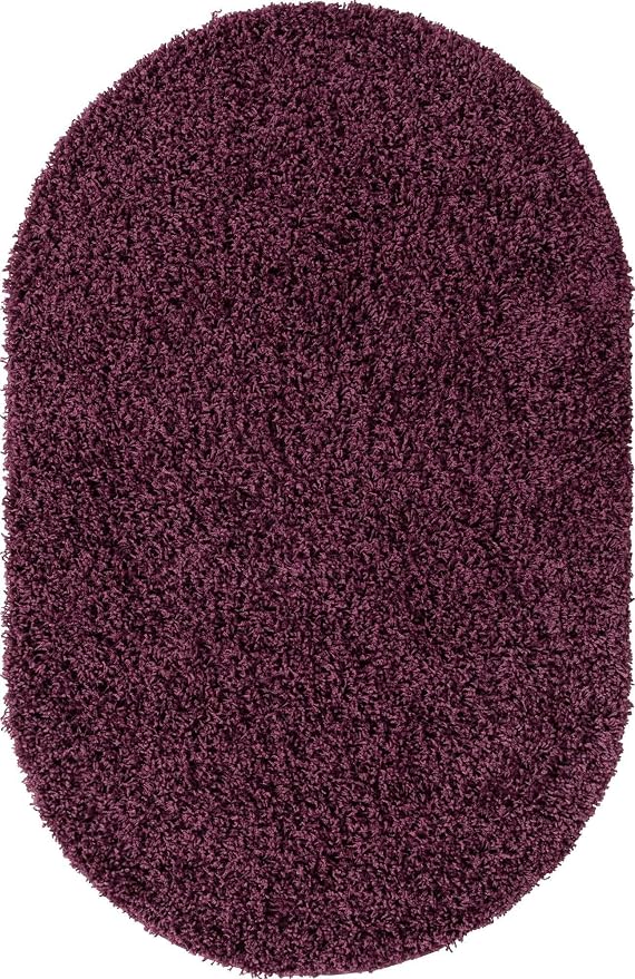 Unique Loom Solid Shag Collection Area Rug (3' 3" x 5' 3" Oval, Eggplant Purple)