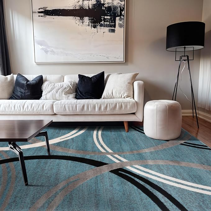 Rugshop Wavy Circles Modern Fade-Resistant Area Rug Blue 5'3" x 7'3"