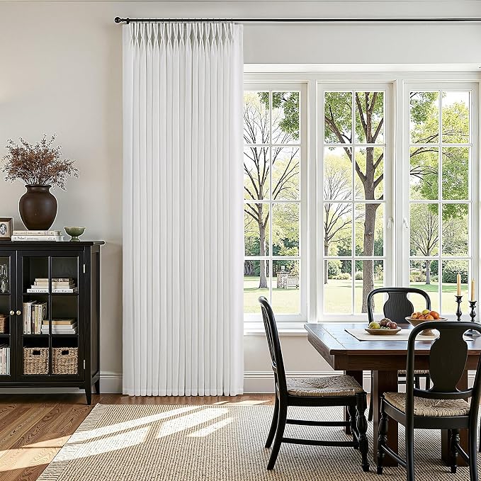 86 Inch Long Pinch Pleated Linen Curtains 2 Panels Set for Living Room 350GSM Thick Linen Textured Drapes Pinch Pleat Beige White Semi Sheer Curtain for Dining Room Office Sliding Glass Doors