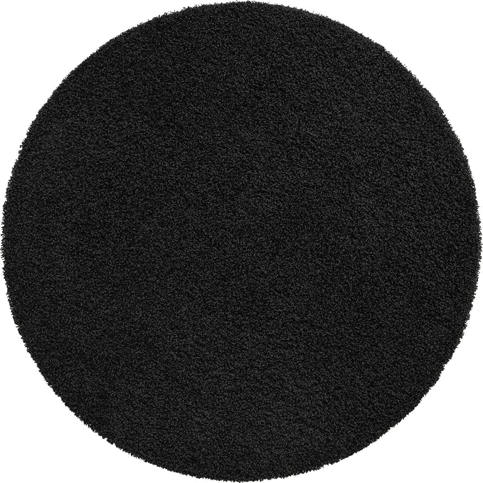 Unique Loom Solid Shag Collection Area Rug (7' 1" Round, Jet Black)