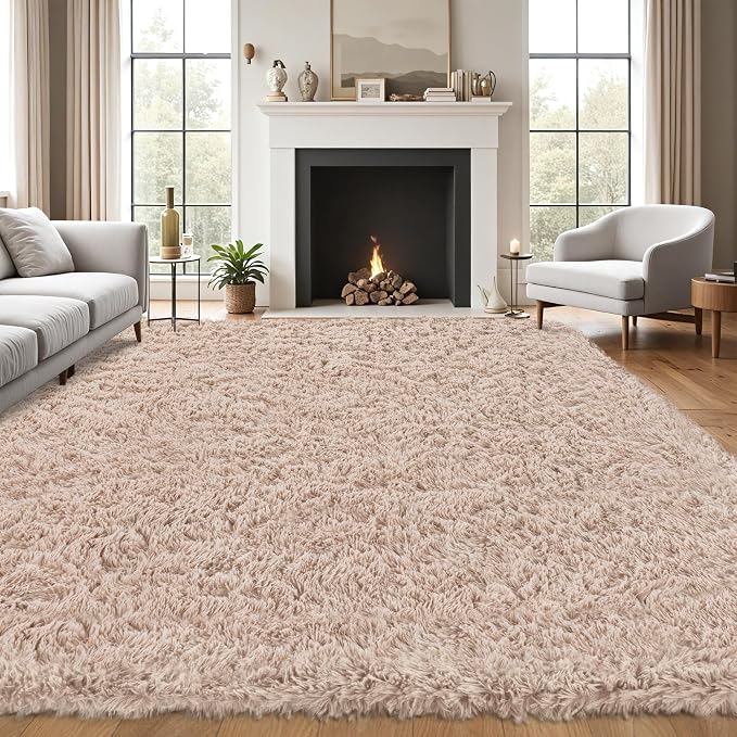 5x8 Area Rug for Living Room:Ultra Soft Fluffy Shag Beige Rugs,Large Fuzzy Plush Indoor Non Slip Carpet Washable Rug for Bedroom Kids Nursery Office Dorm Modern Decor(Beige 5'x8')