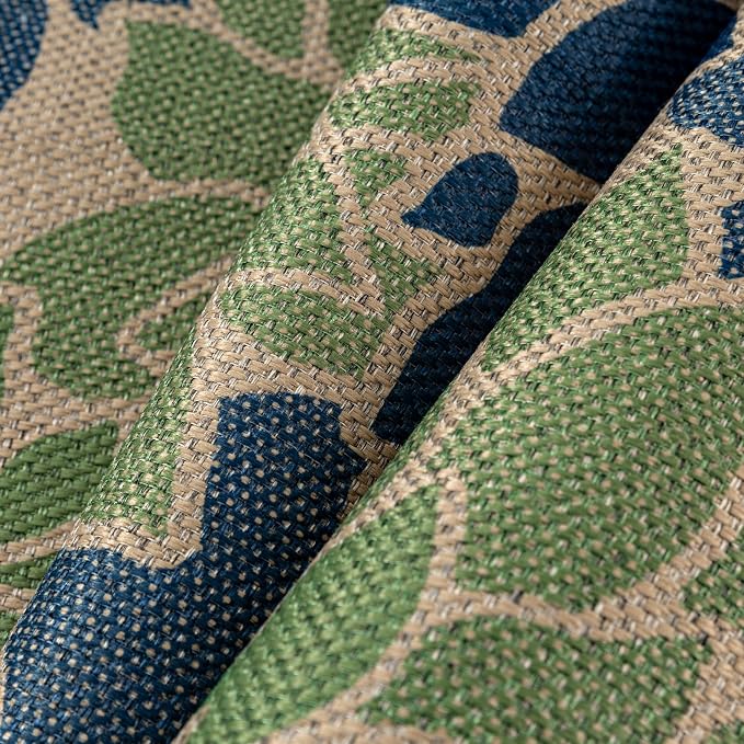 PureCozy 9x12 Easy Jute Outdoor Rug Navy/Green Floral Textured Indoor Outdoor Area Rug Farmhouse Patio Carpet for Backyard, Patio, Porch, Easy-Cleaning, High Traffic, Pet-Friendly, Non-Shedding