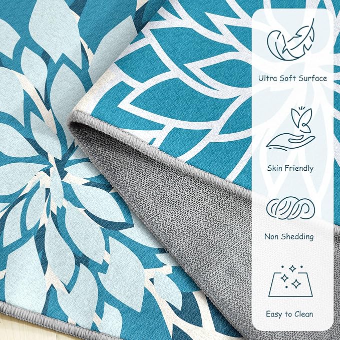 Arenarug 2x3 Colorful Washable Small Rug Tropical Botanical Modern Floral Indoor Chenille Door Mat Carpet Non Slip for Patio, Entry Way, Entrance, Porch, Ocean Dahlia