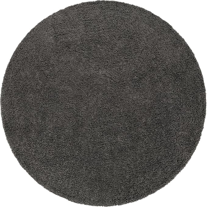 Unique Loom Solid Shag Collection Area Rug (10' 2" Round, Graphite Gray)