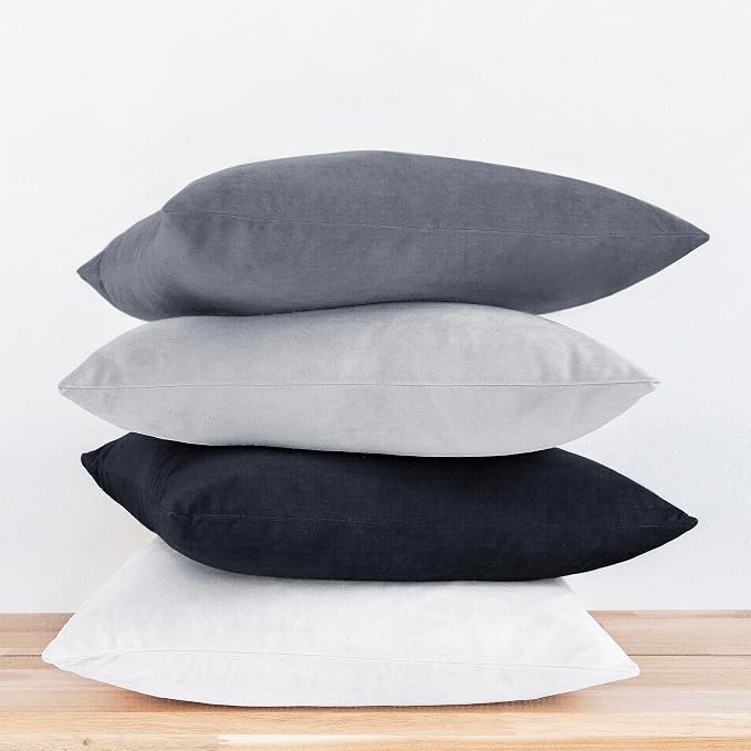 MONDAY MOOSE Decorative Throw Pillow Covers Cushion Cases, Set of 4 Soft Velvet Modern Designs, Mix and Match for Home Decor, Pillow Inserts Not Included (18x18 inch, Black/White)
