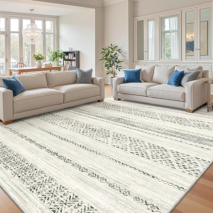 Miukiki 8x10 Area Rug for Living Room Moroccan Washable Rugs Non Slip Indoor Floor Carpet Foldable Large Soft Area Rug for Dining Room Bedroom with Low Pile(Grey,8'x10')