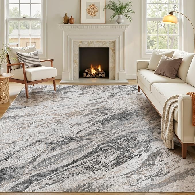 Area Rugs for Living Room: 5X7 Abstract Washable Rug Modern Neutral Large Soft Stain Resistant Non-Slip for Bedroom Dining Room Indoor Home Office Carpet - Taupe