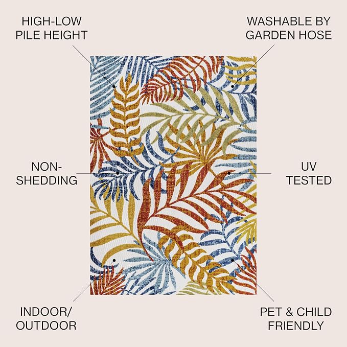 JONATHAN Y Tropics Palm Indoor Outdoor Square Area Rug 5X5 Cream/Orange | Ships Rolled, Durable Flat Weave, Lays Flat for Backyard, Patio, Porch, Easy-Cleaning, High Traffic,Pet-Friendly,Non-Shedding