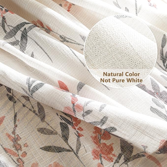 MYSKY HOME Sheer Curtains 54 inches Long for Bedroom Kitchen Farmhouse Curtain Panels Cotton Polyester Blend Linen Style Texture for Home Decor Light Soften Privacy Drapes, Coral, Pack-2