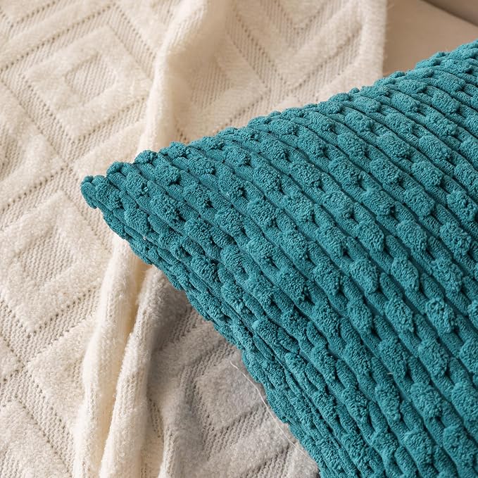 Set of 4 Teal Decorative Throw Pillow Covers 22x22 Inch Corduroy Pillow Covers for Bed Couch Sofa Living Room Soft Square Cushion Cases