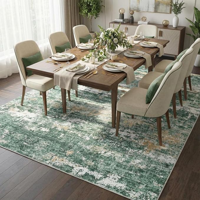ROYHOME 9x12 Rugs for Bedroom Abstract Area Rugs Living Room Machine Washable Indoor Large Floor Carpet with Non Slip Backing Stain Resistant Green