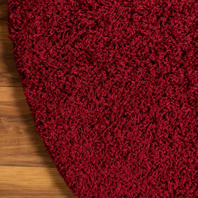 Unique Loom Solid Shag Collection Area Rug (3' 3" Round, Cherry Red)