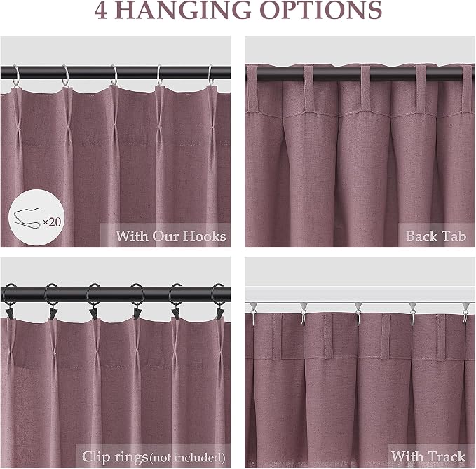 Aersas Ash Rose Pinch Pleated Linen Curtains 84 Inch Length 2 Panels for Living Room Bedroom Semi Sheer Window Curtain Boho Neutral Back Tab Pinch Pleat Drape with Hooks 40x84
