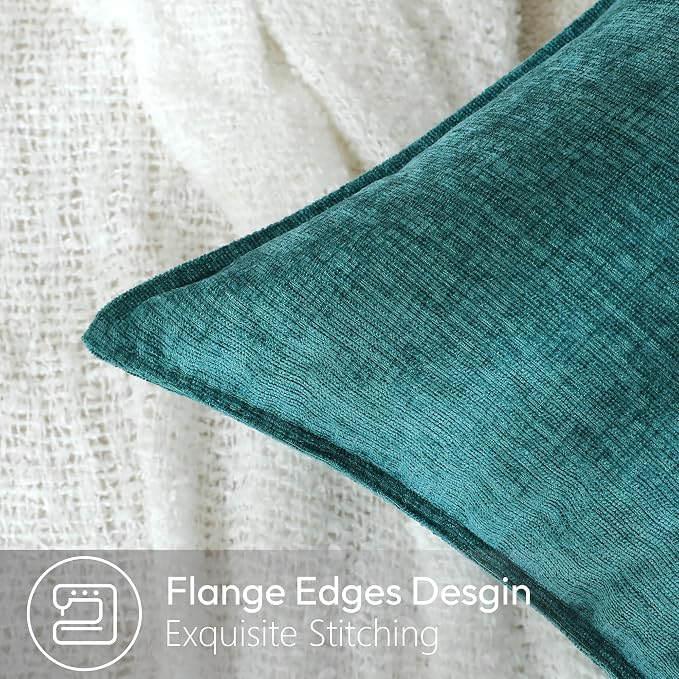 Stellhome Lumbar Chenille Throw Pillow Covers Set of 2 Super Soft Textured Decorative Pillow Covers Accent Solid Cushion Cover for Couch Sofa Bedroom Living Room 12x20 Inch, Teal
