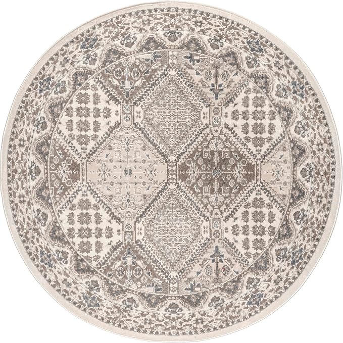 nuLOOM 4 Round Becca Traditional Tiled Area Rug, Beige, Faded Transitional Design, Stain Resistant, For Bedroom, Dining Room, Living Room, Hallway, Office, Kitchen, Entryway