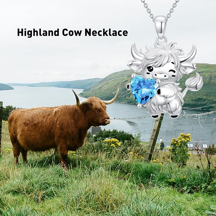 PELOVNY Teddy Bear Necklace for Women 925 Sterling Silver Bear/Highland Cow/Fox/Cat/Axolotl Birthstone Necklace Christmas Birthday Jewelry Gifts for Mom Daughter Wife Sister