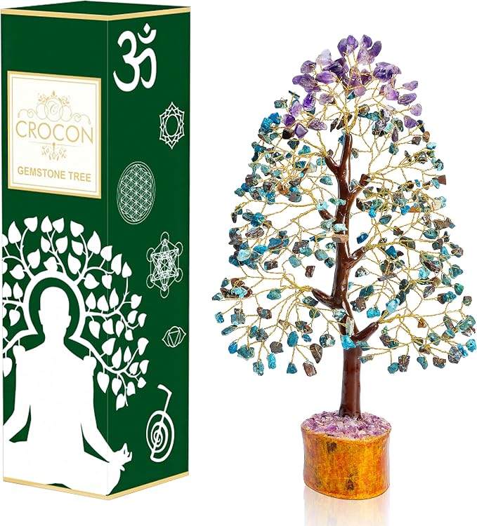 Crocon® Amethyst & Turquoise Gemstone Tree of Life, Gifts, Birthday Gifts for Women, Men & Friends, House Warming Gift New Home Decor, Birthday Gift for Mom, Unique Home Office Decor Presents Idea
