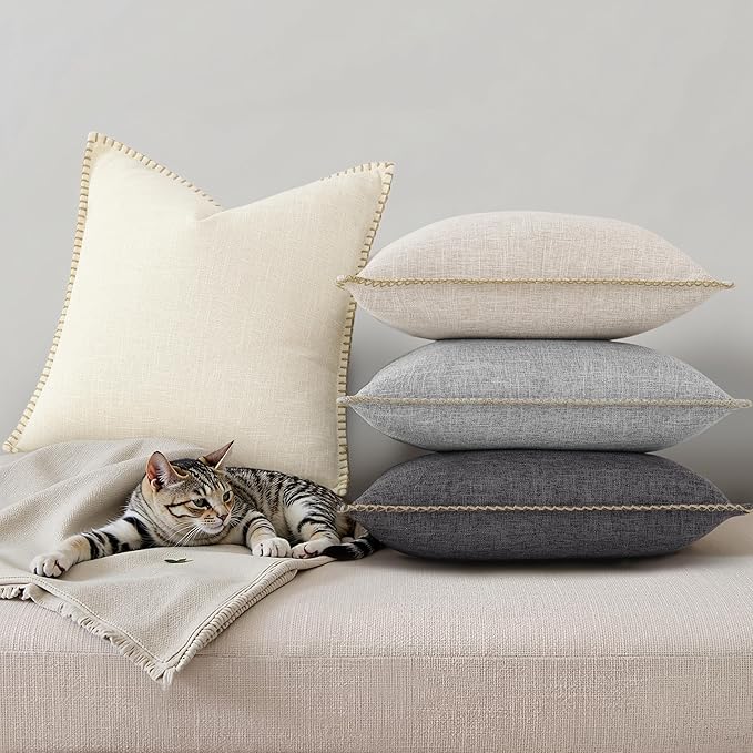 decorUhome Dark Grey Faux Linen Outdoor Throw Pillow Covers 22x22 Set of 2 | Fall Decorative Textured Neutral Modern Farmhouse Pillow Covers with Stitched Edge for Couch Sofa Bed Living Room