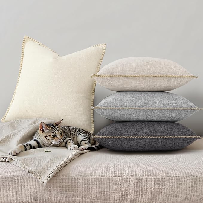 decorUhome Dark Grey Faux Linen Outdoor Throw Pillow Covers 24x24 Set of 2 | Fall Decorative Textured Neutral Modern Farmhouse Pillow Covers with Stitched Edge for Couch Sofa Bed Living Room