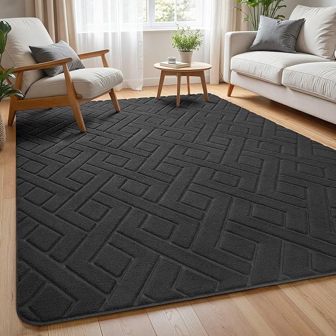 Macgace Ultra Soft Dark Grey Area Rug for Living Room, 6x9 Modern Geometric Shag Rugs with Nonslip Backing for Bedroom, Washable Fuzzy Carpet for Cozy Kids Room