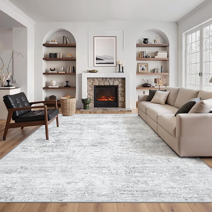 Art&Tuft Washable Rugs 8x10, Anti-Slip Backing Abstract 8x10 Area Rugs for Living Room, Stain Resistant Foldable Machine Washable Area Rug(8'x10', 01-Grey)