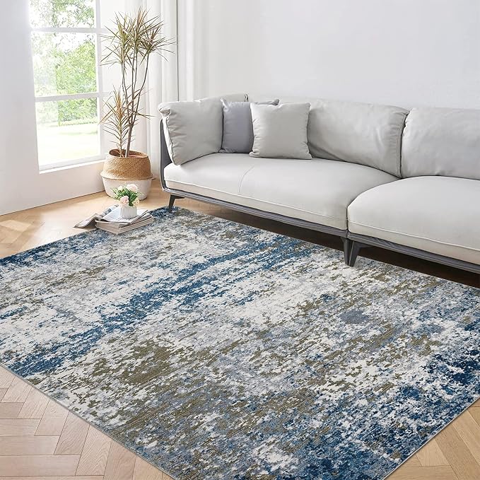 ROYHOME 6x9 Modern Abstract Area Rug Non Slip Non Shedding Low Pile Stain Resistant Rug Soft Carpet for Bedroom Living Room, Navy