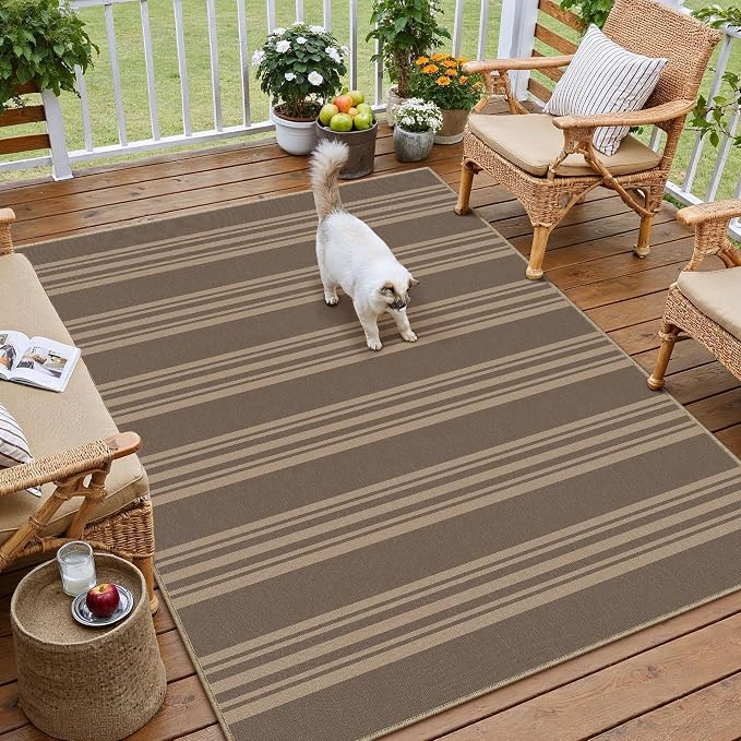 PureCozy Outdoor Rug 3x5 Washable Striped Jute Look Non Slip Carpet | Nature Stripe Farmhouse Design, Indoor Outdoor Rug for Entryway Kitchen Bathroom Bedroom, Non Shedding, Neutral Decor