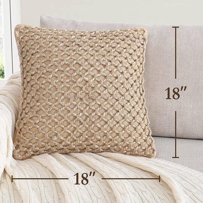 Boho Living 18x18 Beige Throw Pillow Covers Pillow Insert not Included - Boho Pillow Covers Only, Pack of 2