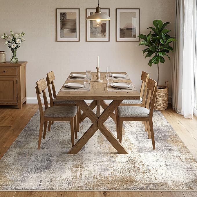 DMOYEST Area Rug Living Room Rugs - 5x8 Washable Large Soft Indoor Neutral Modern Abstract Low Pile Rug Carpet for Bedroom Dining Room Farmhouse Home Office - Brown Grey