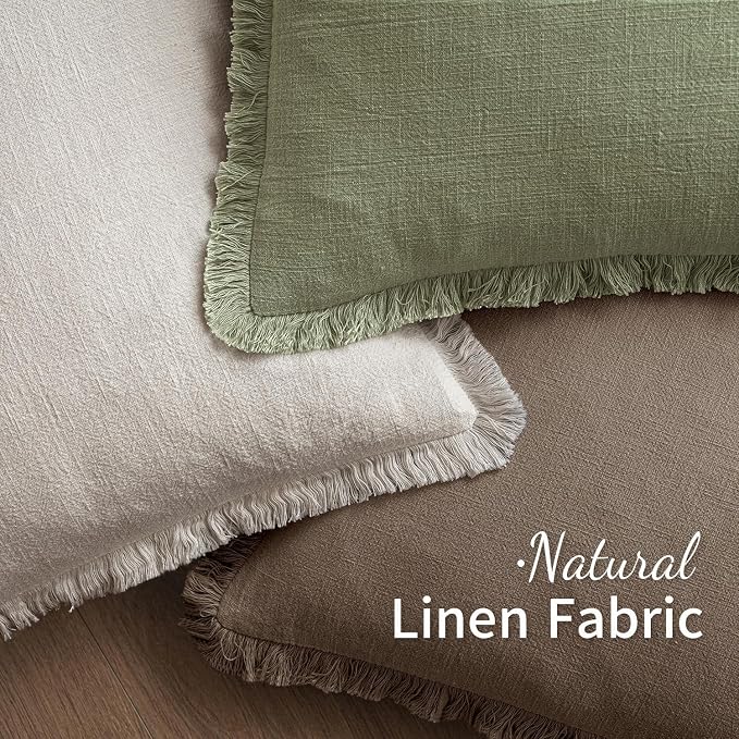 MIULEE Decorative Throw Pillow Covers Neutral Linen Fringe Throw Pillows Euro Shams Set of 2 Cocoa Brown Boho Farmhouse Cushion Covers for Couch Sofa Bed Living Room Fall Home Decor 28x28 Inch